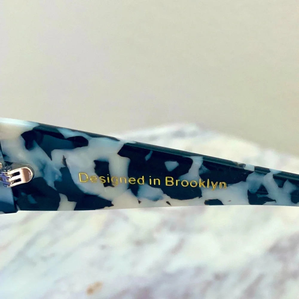 INDY Maui Sunglasses in Black White Marble Tortoise Blue Lens Anthropologie - Picture 8 of 16